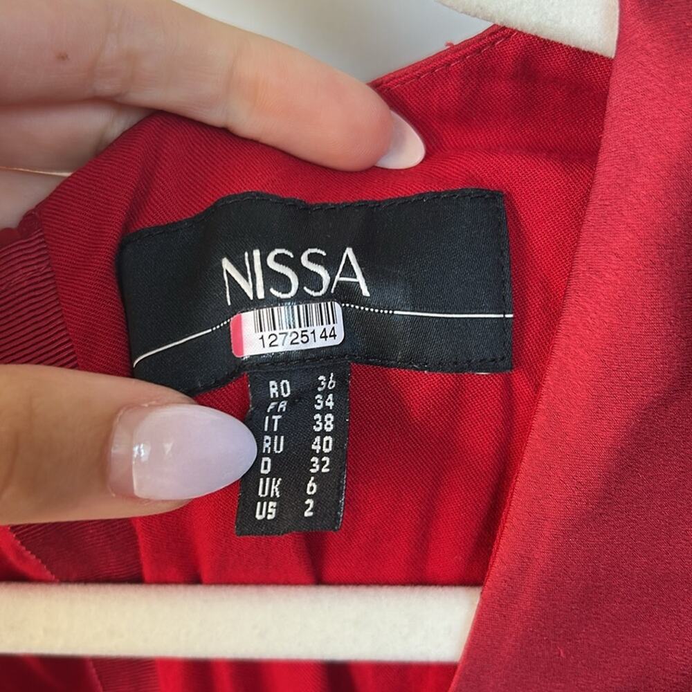 Nissa Ruched Midi Cocktail Dress Satin Red Size 2 Used Christmas Holiday Party - Picture 6 of 9
